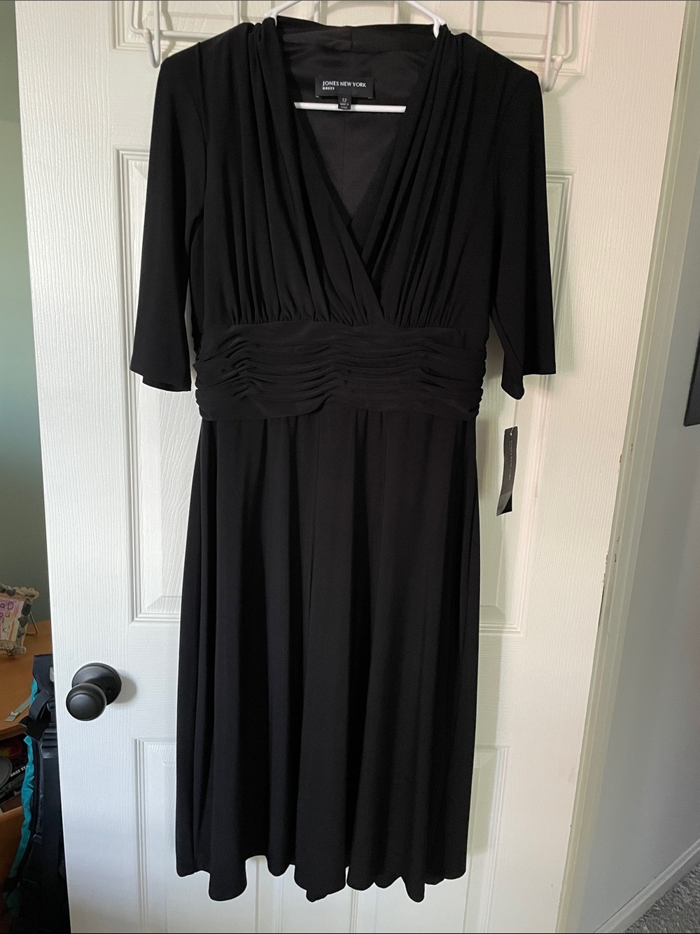 Jones New York Black Midi Dress with Ruched Waist